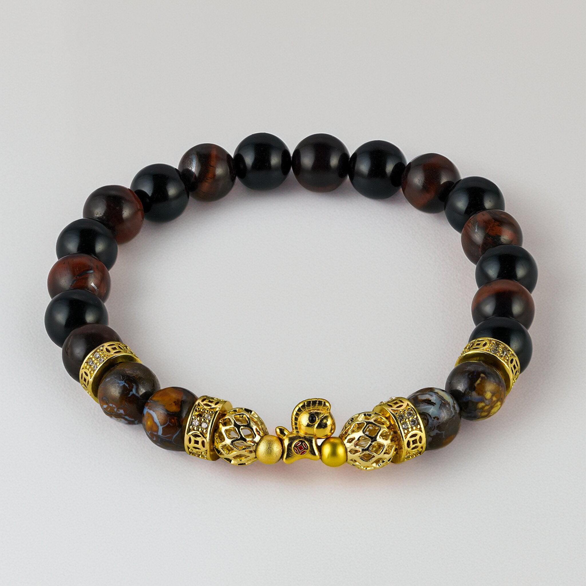 Heavenly Four Astral Steed The Stardust bracelet by XOIAX with Australia Rainbow Opal, Red Tiger Eye, and Obsidian beads for transformative energy